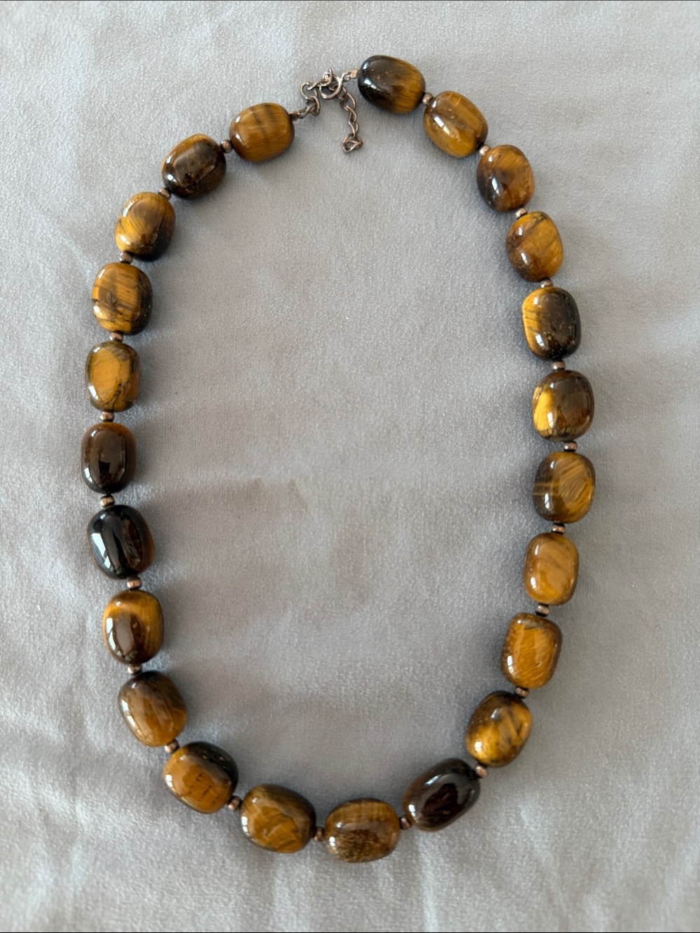Tiger Eye Beaded Necklace - Golden Brown Stone Strand
